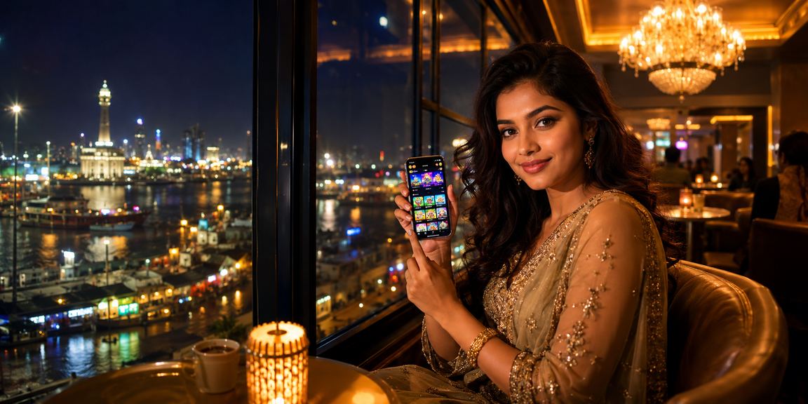 An experienced player using a high roller betting app at a Chittagong night market