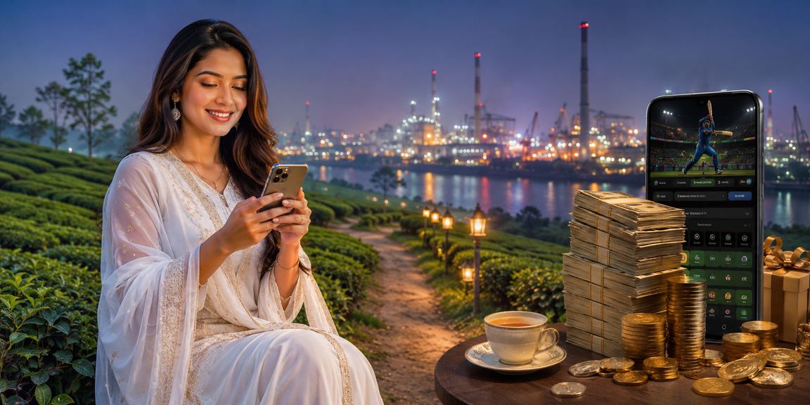 A User Enjoying Cashback Bonuses Against a Tea Garden Backdrop in Narayanganj