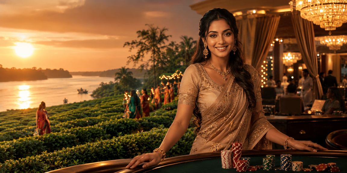 A player enjoying casual casino games in the relaxed setting of a Rangpur tea garden