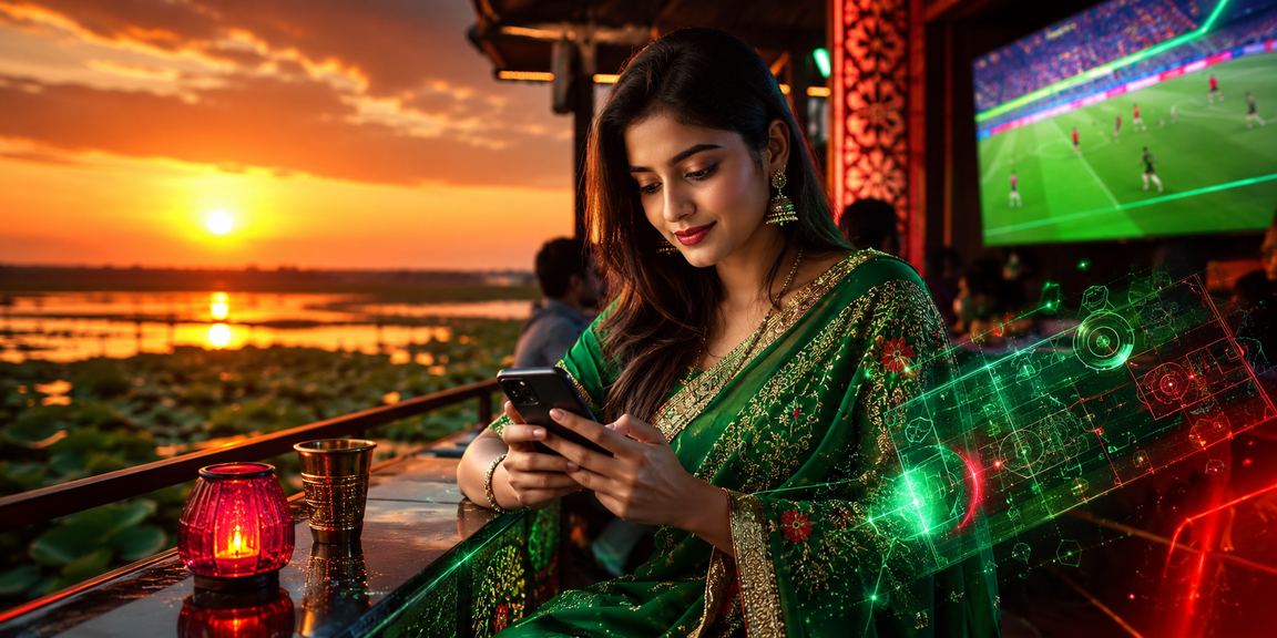 A user enjoying mobile betting with the serene waters of Tanguar Haor as a backdrop